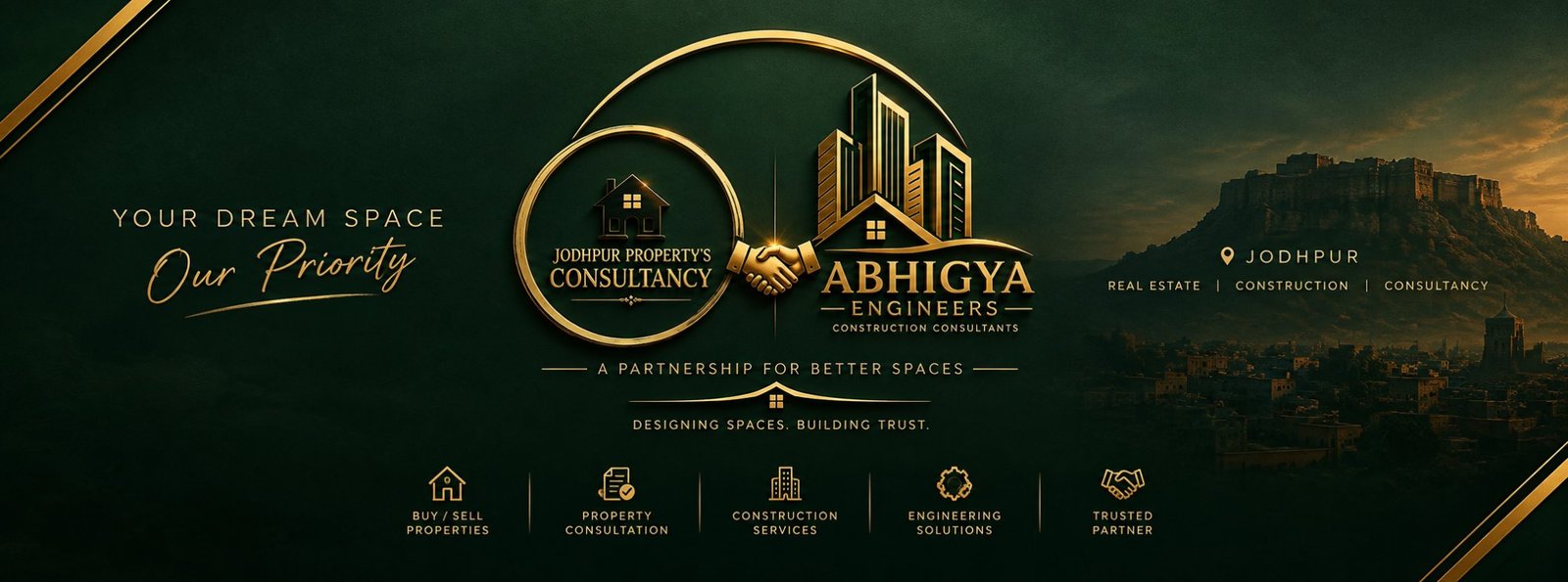 Jodhpur Property’s Consultancy in association with Abhigya Engineers, with Mehrangarh Fort at sunset